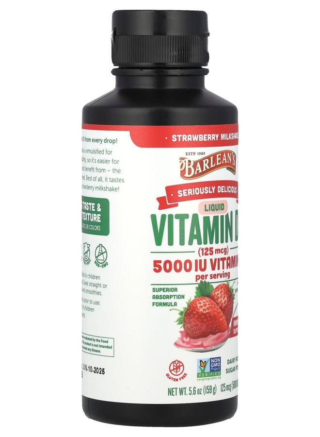 BARLEAN'S Seriously Delicious Liquid Vitamin D3 Strawberry Milkshake 125 mcg (5000 IU) 5.6 oz (159 g) - Image 2