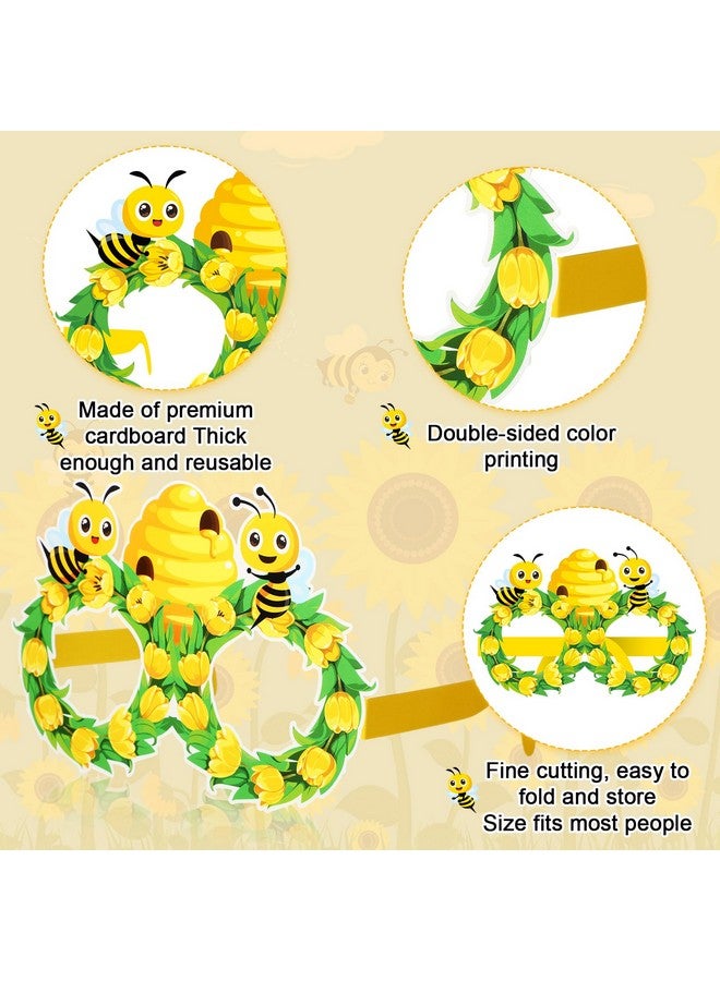 Threan Threan 32 Pieces Bee Party Supplies Bulk Bee Glasses Honeycomb Sunflower Paper Eyeglasses for Summer Bee Flower Birthday Party Baby Shower Costume Photo Booth Props Decorations Supplies  - Image 3