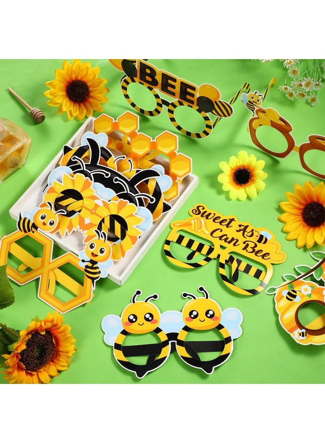 Threan Threan 32 Pieces Bee Party Supplies Bulk Bee Glasses Honeycomb Sunflower Paper Eyeglasses for Summer Bee Flower Birthday Party Baby Shower Costume Photo Booth Props Decorations Supplies  - Image 4