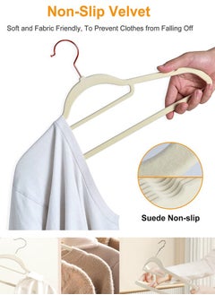 ZCM-HAPPY 20- Piece Anti Slip Velvet Cloth Hanger Set Beige  - Image 2