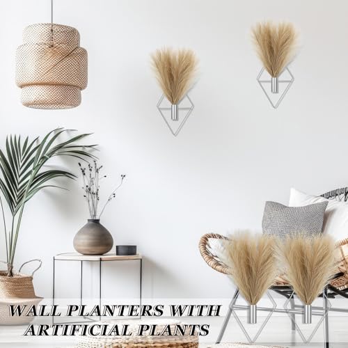 Canlierr 2 Pieces Boho Wall Decor Hanging Planters with Artificial Plants Metal Hanging Vase Indoor Plants Holder Modern Wall Art for Bathroom Bedroom Living Room Decor, Silver, Pampas Grass - Image 5