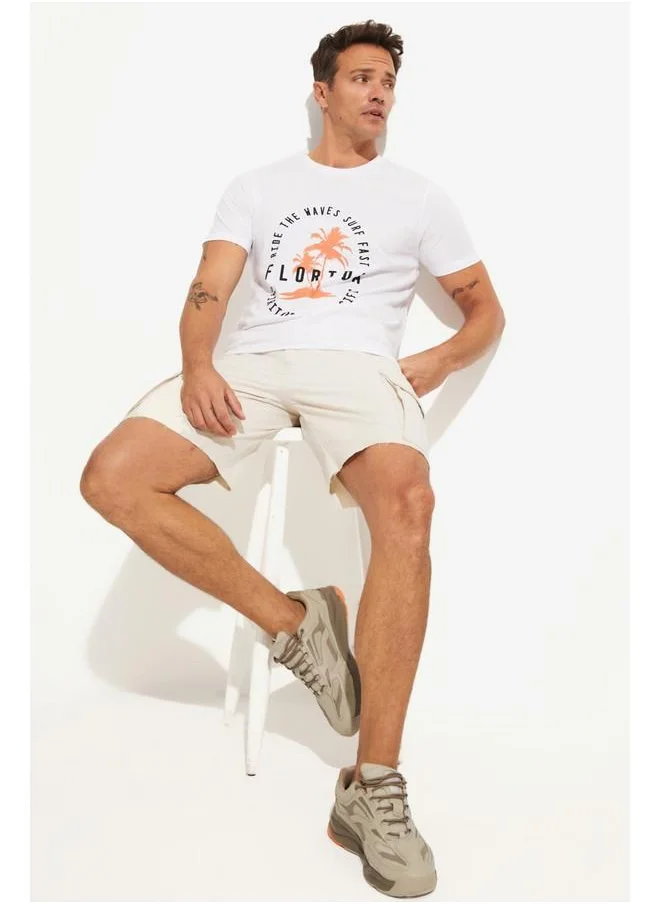 جون June Men Regular Fit Printed Crew Neck Tshirt White