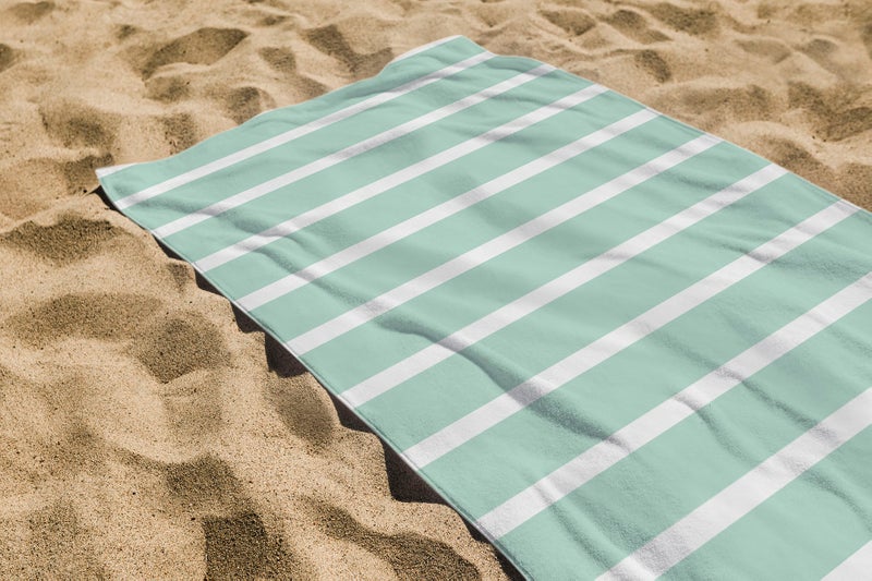 Mintra Printed Terry Microfiber Towel |Minty Stripes - Design | Size - 70x140 cm  | Soft and Quick Dry. Perfect for Beach Days or Pool Parties - Image 1