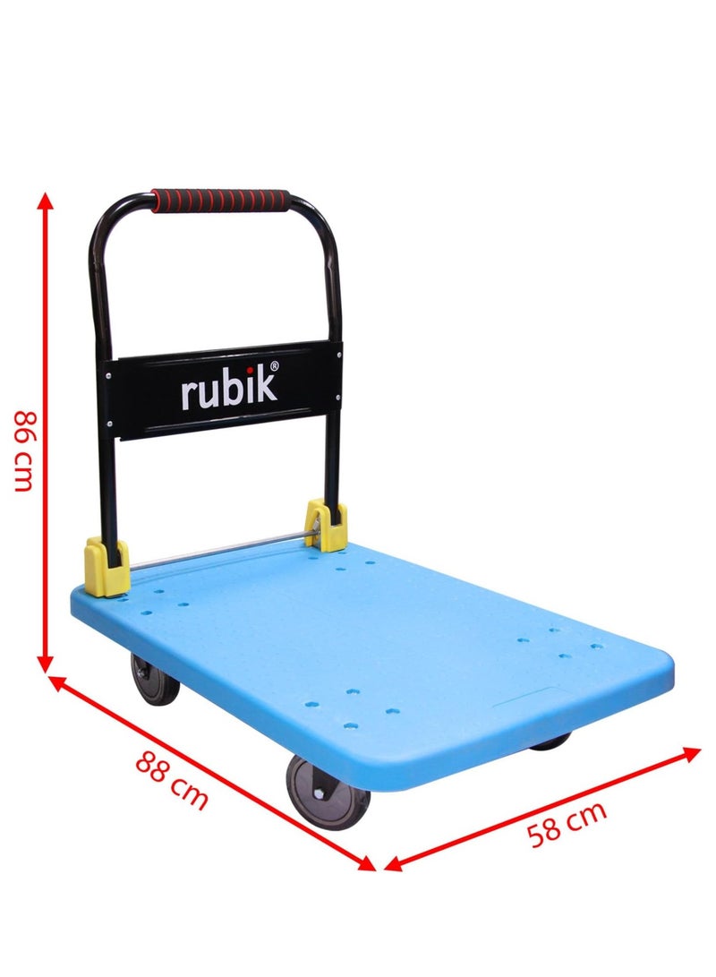 Rubik Platform Flat Trolley, 600kg Weight Capacity and 360 Degree Swivel Wheels, Foldable Push Hand Cart for Pulling Moving Goods Cartons (Large, 88x58cm) Blue/Black - Image 2