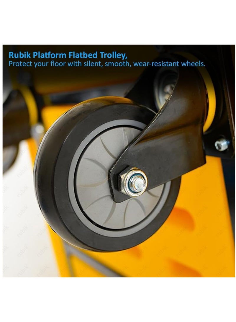 Rubik Platform Flat Trolley, 600kg Weight Capacity and 360 Degree Swivel Wheels, Foldable Push Hand Cart for Pulling Moving Goods Cartons (Large, 88x58cm) Blue/Black - Image 5
