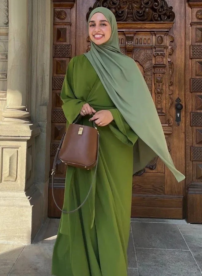 فستان نسائي شيفون مسلم عصري فضفاض بأكمام طويلة فستان مأدبة مزاجه متعدد الاستخدامات الخصر تشديد فستان على شكل حرف a - Image 1