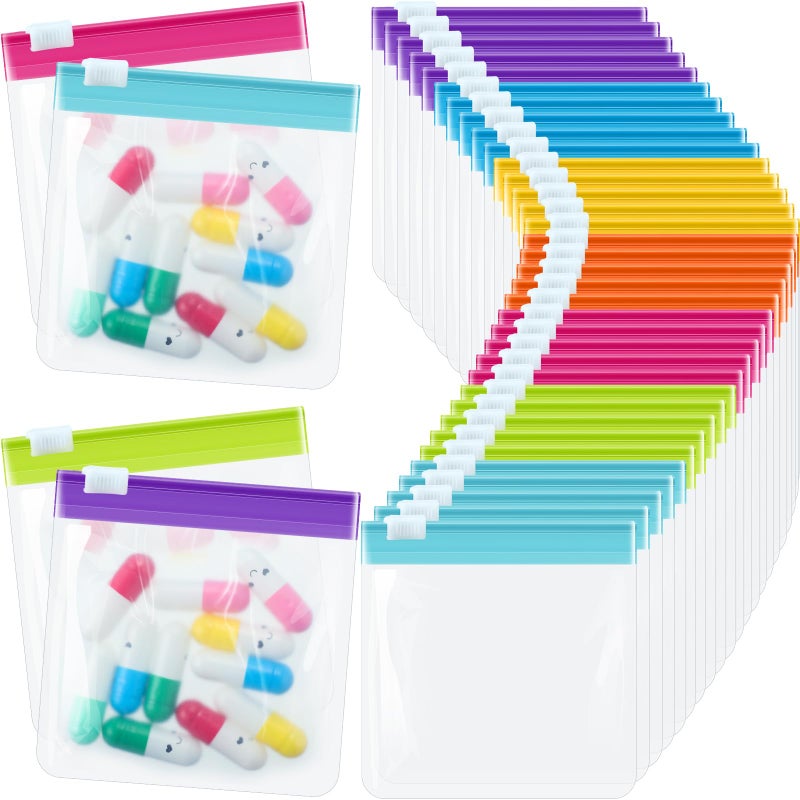 Sherr 35 Pcs Pill Pouch Bags Zippered Pill Pouch Set Reusable Translucent Medicine Organizer Self Sealing Medicine Organizer Travel Plastic Bags with Slide Lock for Storage(Bright,Bright Colors) - Image 1