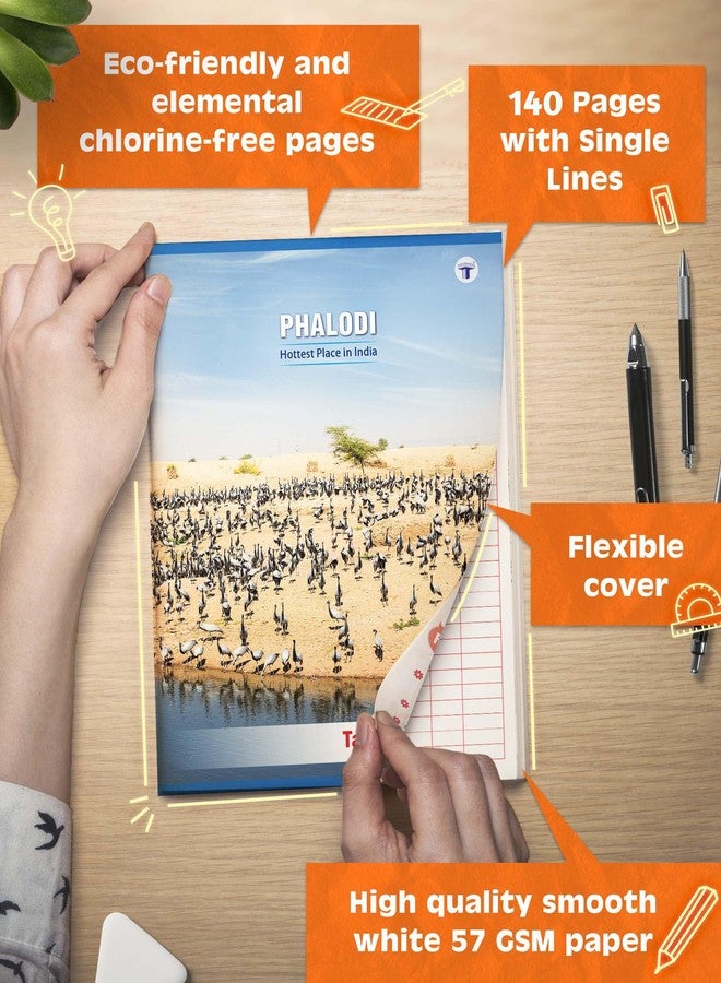 TARGET PUBLICATIONS A4 Size Long Notebooks for Students | Single Line Ruled 140 Pages in Each | Soft Cover, 21 cm x 29.7 cm Approx | GSM 57 | Useful for School, College & Office | Set of 12 | Phalodi, Drass, Mawsynram & Mawlynnong - Image 2