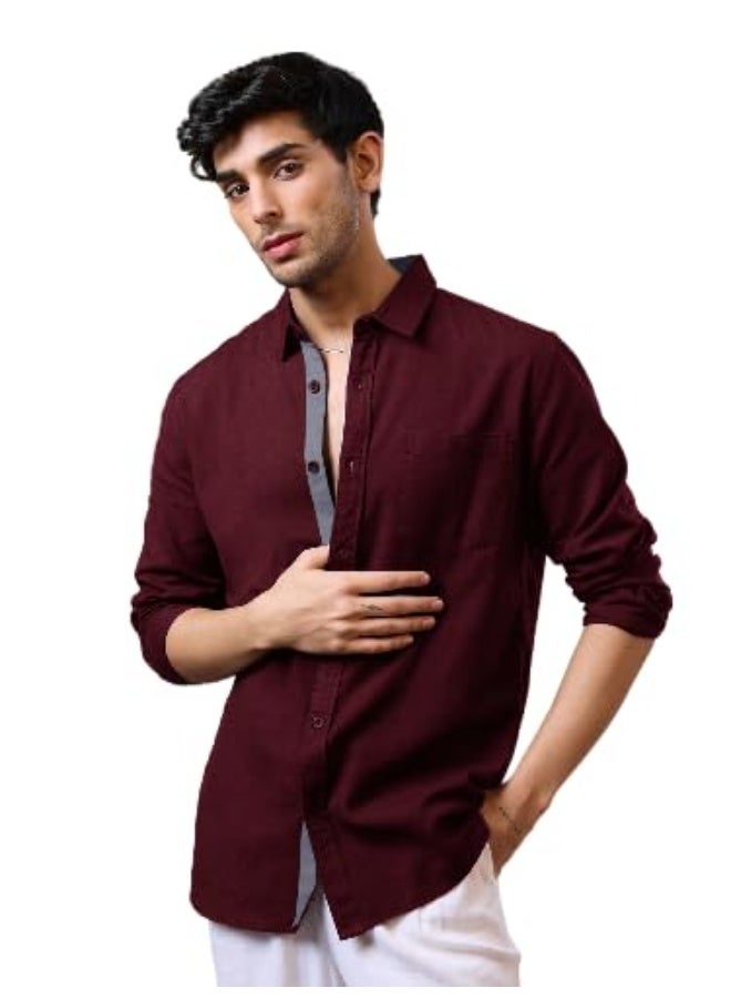 Pinkmint Store قميص بكم طويل للرجال من بينكمنت | مزيج قطن ناعم | قميص كاجوال | سادة | مقاس XL - Image 1