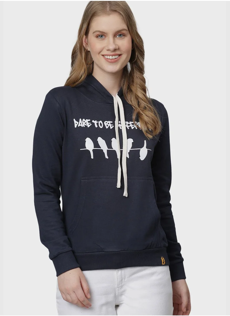 Campus Sutra Front Pocket Printed Hoodie