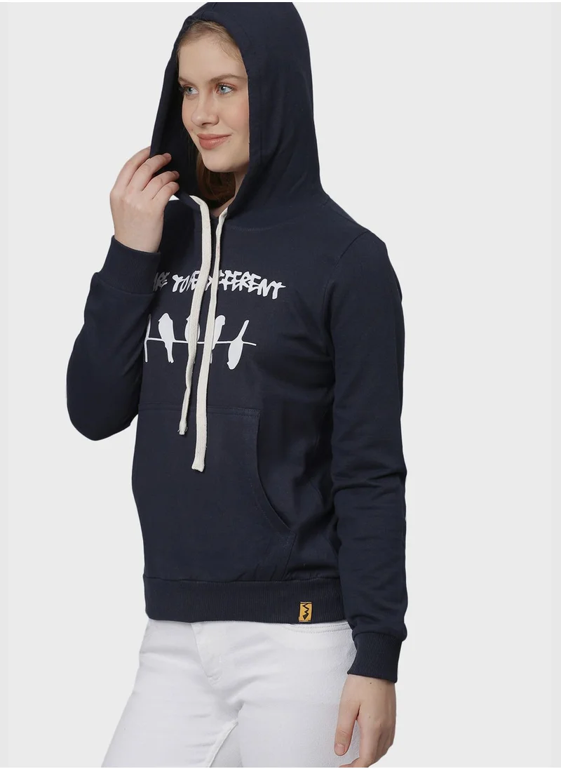 Campus Sutra Front Pocket Printed Hoodie