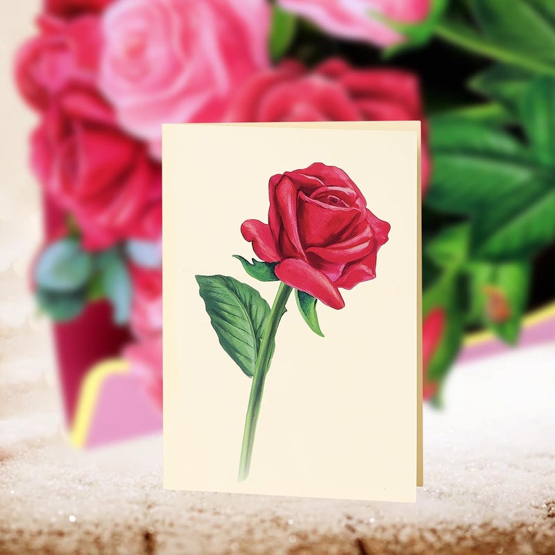Airpark Pop Up Flower Card, 3D Paper Flowers Bouquet, Valentines Day, Birthday, Thank You Greeting Cards with Note Card & Envelope, Red and Pink Roses - Image 5