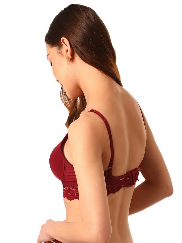 Clovia Women's Lace Solid Padded Full Cup Underwired Bralette Bra - Maroon (Maroon_BR1965S09_42C) - Image 4
