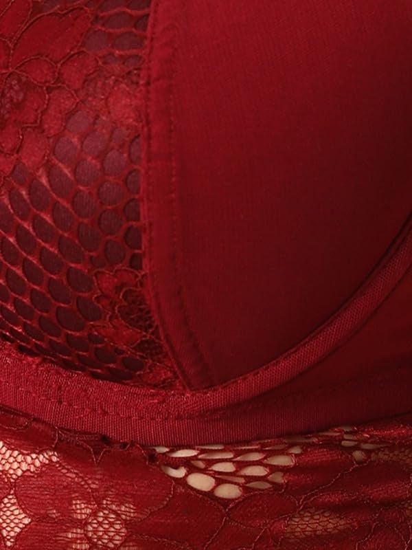 Clovia Women's Lace Solid Padded Full Cup Underwired Bralette Bra - Maroon (Maroon_BR1965S09_42C) - Image 5