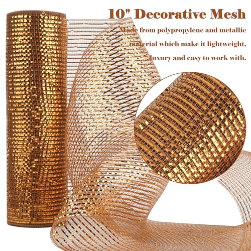HUIHUANG Copper Deco Mesh 10 inch Wide Metallic Copper Brown Mesh Ribbon Roll Bronze Fall Decorative Mesh for Christmas Tree Wreath Supplies Swags Garland Bows and Crafts10 Yards - Image 3