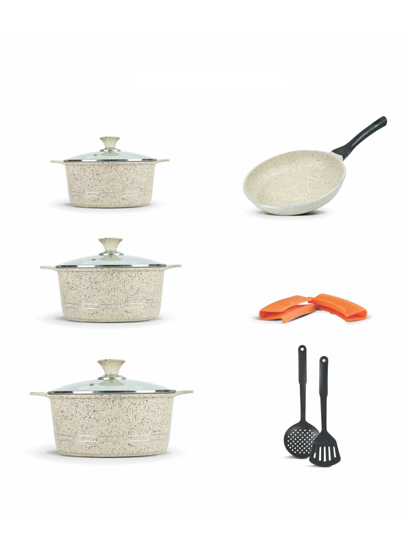 سونكس طقم مطبخ 11 قطع  قدور مع طاوة 24 بقاعدة سحب ابيض - Image 1