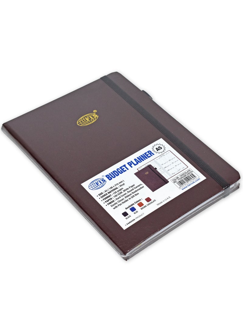 FIS FIS Budget Planner with Elastic Pen Loop, Vinyl, Size A5, White Paper, 100 GSM, 128 Pages, Hard Cover, Round Corners, Colour Chocolate - FSORA5BPLANVCH - Image 4