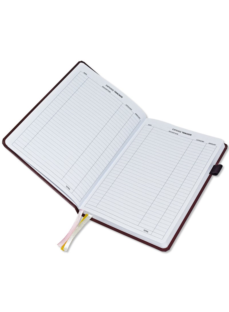 FIS FIS Budget Planner with Elastic Pen Loop, Vinyl, Size A5, White Paper, 100 GSM, 128 Pages, Hard Cover, Round Corners, Colour Chocolate - FSORA5BPLANVCH - Image 2