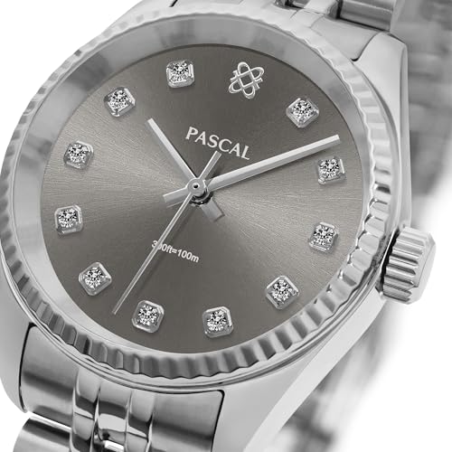 PASCAL Women's Timeless Classic Diamond Watch, Swiss Quartz, Lab-Grown Diamonds, Scratch-Resistant Sapphire Crystal, Stainless Steel Case & Adjustable Strap, Fits 6.5"-9.5" Wrists (Silver,31MM) - Image 3