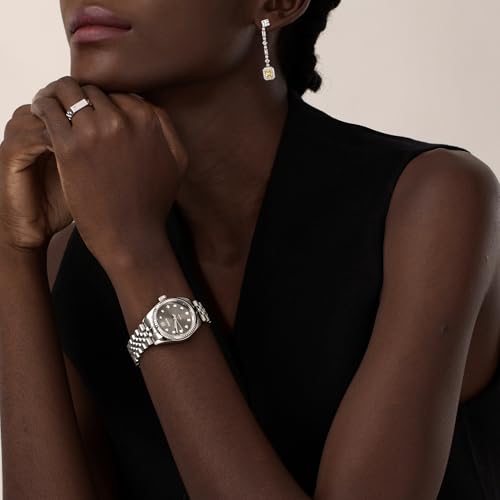 PASCAL Women's Timeless Classic Diamond Watch, Swiss Quartz, Lab-Grown Diamonds, Scratch-Resistant Sapphire Crystal, Stainless Steel Case & Adjustable Strap, Fits 6.5"-9.5" Wrists (Silver,31MM) - Image 2