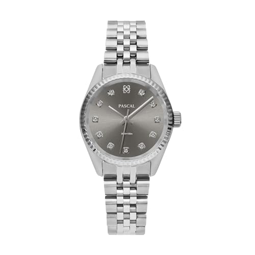 PASCAL Women's Timeless Classic Diamond Watch, Swiss Quartz, Lab-Grown Diamonds, Scratch-Resistant Sapphire Crystal, Stainless Steel Case & Adjustable Strap, Fits 6.5"-9.5" Wrists (Silver,31MM) - Image 1