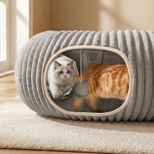 MOYMO Cat Tunnel Bed for Indoor Cats Peekaboo Cat Cave BedSoft Cat Donut Tunnel for Kitten Large Cats Grey - Image 3