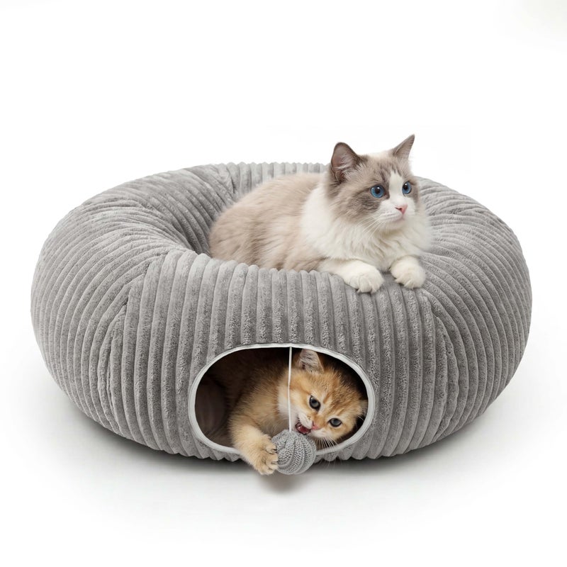 MOYMO Cat Tunnel Bed for Indoor Cats Peekaboo Cat Cave BedSoft Cat Donut Tunnel for Kitten Large Cats Grey - Image 2