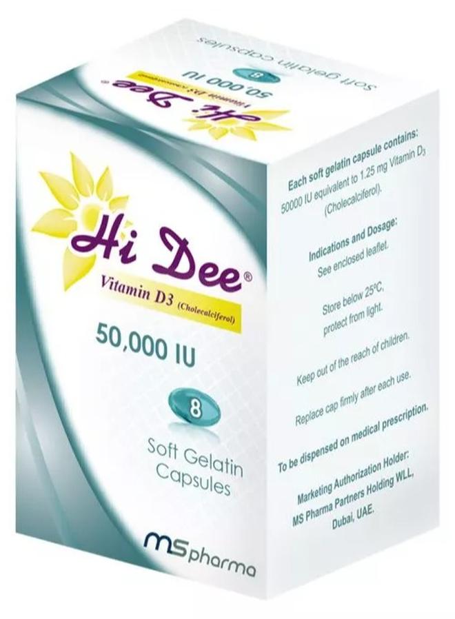 ms pharma Hi Dee Vitamin D3 50000 IU Soft Gelatin Capsules 8's - Image 1