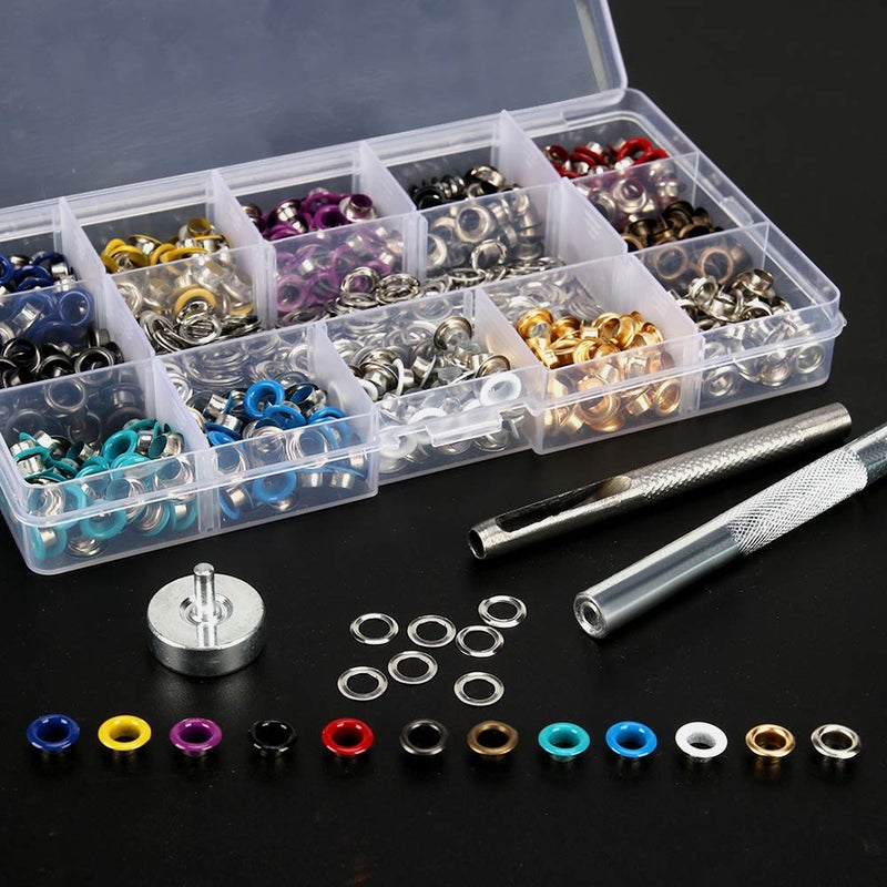 Meifuly Metal Eyelets, 600Pcs 12 Colors 3/16 inch Metal Grommets Kit, Multi-Color Grommets Kit, Metal Eyelets Set with 3 Pieces Installation Tool and Storage Box for DIY Shoes Clothes Crafts Bag - Image 5