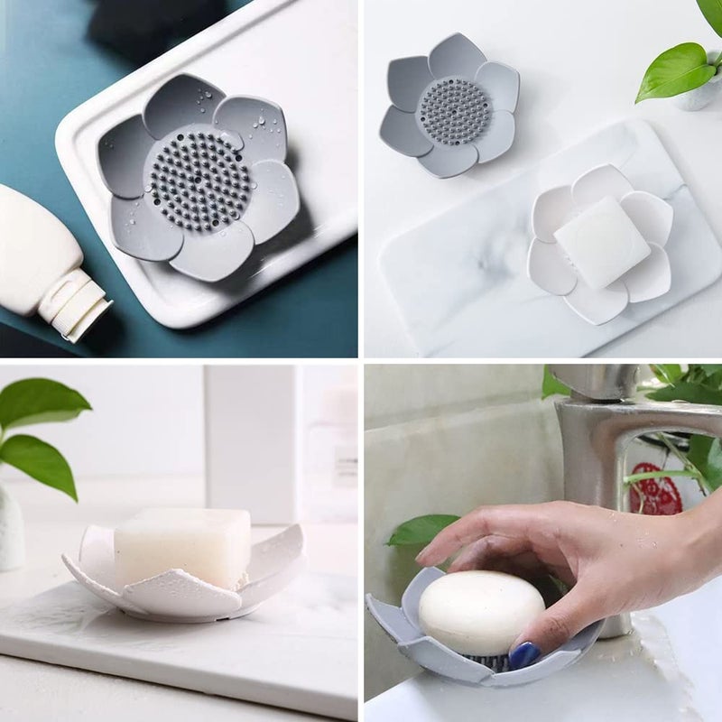 Glowick Self Draining Soap Dishes, Silicone Soap Holder, Silicone Drainer Soap Dish for Soap Storage, Dry Soap Dish Holder Soap Case, Soap Saver, Soap Dishes for Bathroom Shower (2) - Image 3