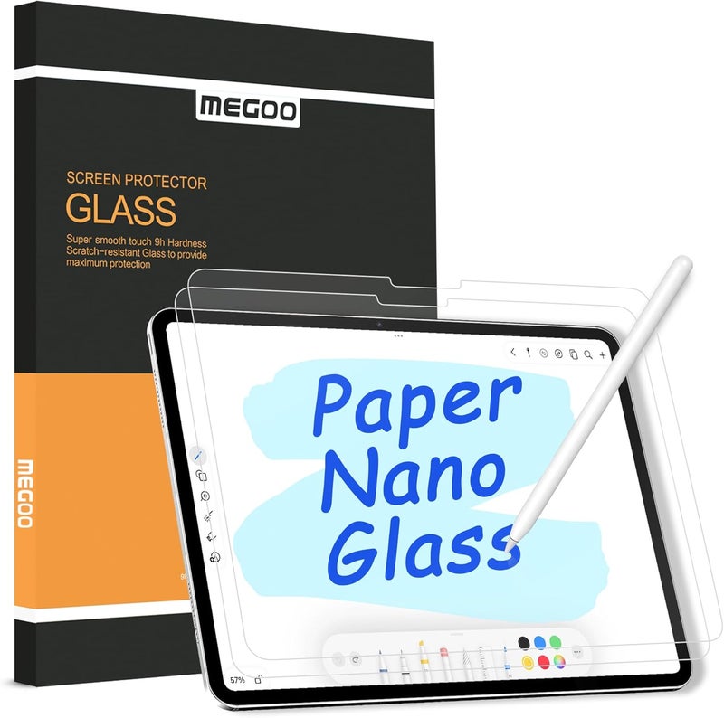 ميجو حامي شاشة زجاجي MEGOO الورقي لـ iPad Air 11 بوصة M2-M3(2024-2025 الجيل الـ6/7)، مطفي للرسم/مضاد للوهج/سهل التركيب/متوافق مع الغطاء الواقي، مجموعة من قطعتين - Image 1