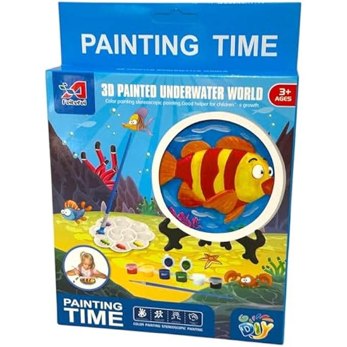 3D PAINTED FRAME DIY PAINTING KIT FOR KIDS – 3D ART CRAFT KIT WITH PAINT SET, PAINTBRUSH & STAND – CREATIVE ARTS & CRAFTS GIFT, EDUCATIONAL TOY FOR KIDS – 11CM (FISH) - Image 1