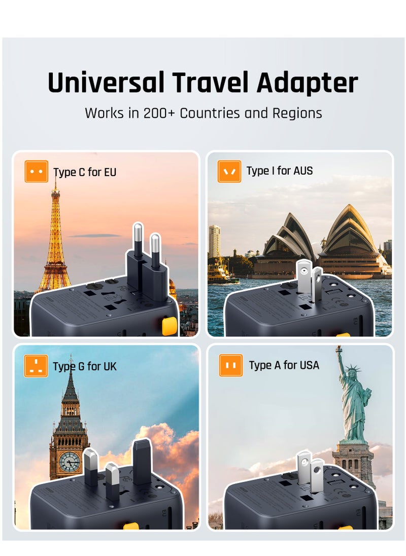 VOLTME 5 in 1 Universal Travel Adapter, 20W International PD Charger with 2 Type-C PD Ports and 1 QC 4.0 USB Port, 2 AC Outputs, Universal Plug Adapter Supports 200+ Countries (US/EU/UK/AU), Fast Charging Adapter for iPhone 16/15/14, Galaxy S25/S24/S23, MacBook Pro/Air, iPad, Xiaomi, OnePlus - Max Power 2500W, Small and Compact International Power Adapter  - Image 2