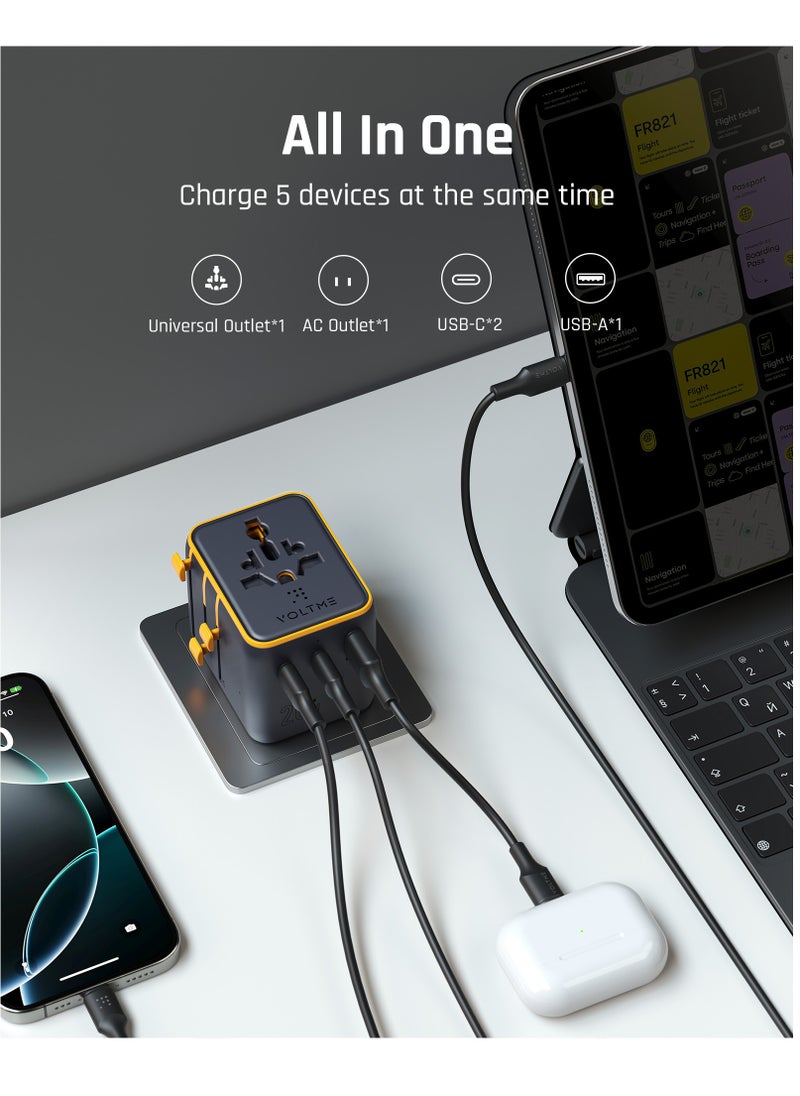 VOLTME 5 in 1 Universal Travel Adapter, 20W International PD Charger with 2 Type-C PD Ports and 1 QC 4.0 USB Port, 2 AC Outputs, Universal Plug Adapter Supports 200+ Countries (US/EU/UK/AU), Fast Charging Adapter for iPhone 16/15/14, Galaxy S25/S24/S23, MacBook Pro/Air, iPad, Xiaomi, OnePlus - Max Power 2500W, Small and Compact International Power Adapter  - Image 4
