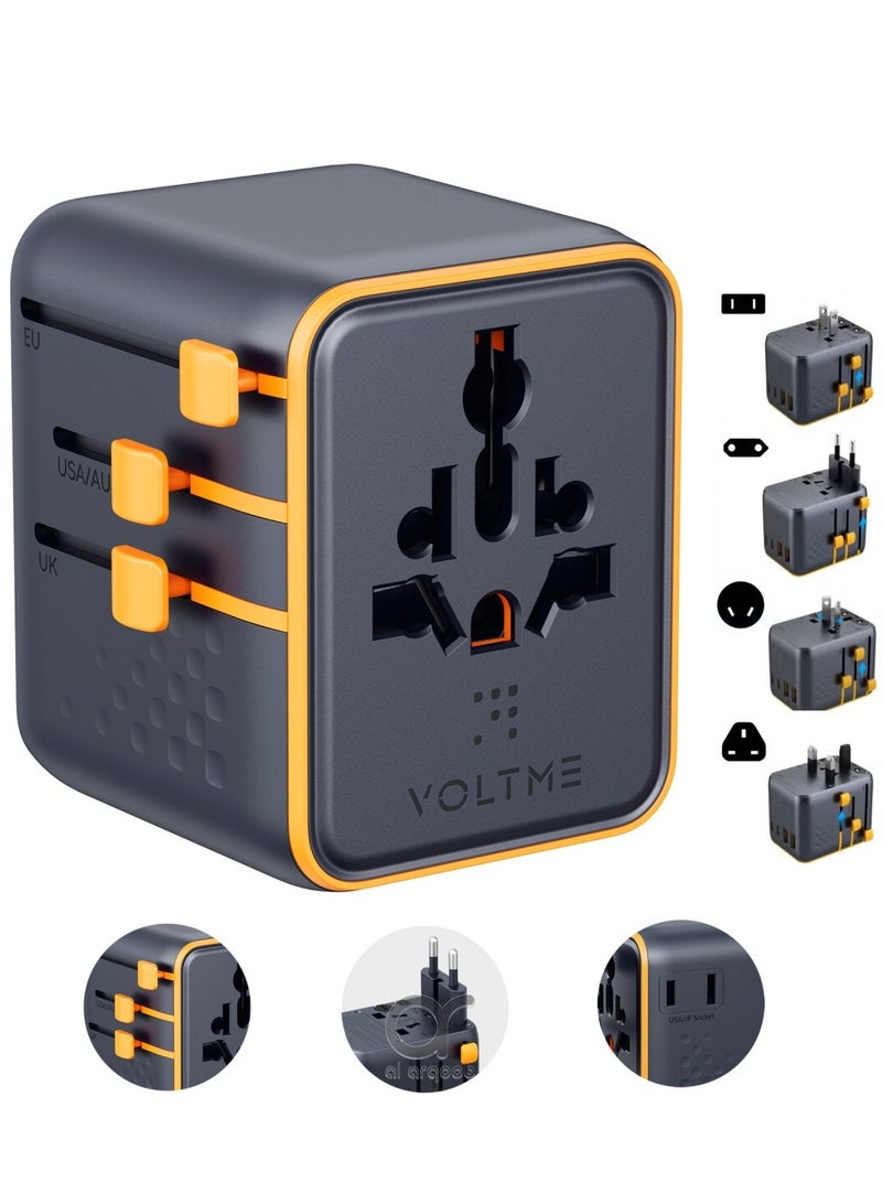 VOLTME 5 in 1 Universal Travel Adapter, 20W USB C PD International Charger with 2 USB-C PD Ports, 1 USB QC 4.0 Port, 2 AC Power Output, Universal Adapter Supports 200+ Countries (US/EU/UK/AU), Fast Charging for iPhone Air, 17 Pro, 17 Pro Max, Pro, 16, 15, 14, 13 Series, Samsung Galaxy S25, S24, S23 Ultra, MacBook Pro/Air, iPad, Xiaomi, OnePlus - Max 2500W Power, Small and Compact International Power Adapter, USB Type C - Image 1