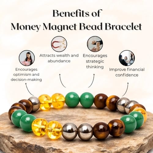 ARE - Aeora Rocks : Real money magnet bead bracelet - Certified and Original Stones, 8 mm beads for attracting money, wealth & success | Pyrite, Citrine, Green Aventurine & Tiger Eye | Natural Crystal Energy Healing Bracelet - Image 2