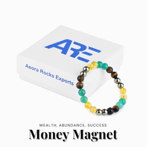 ARE - Aeora Rocks : Real money magnet bead bracelet - Certified and Original Stones, 8 mm beads for attracting money, wealth & success | Pyrite, Citrine, Green Aventurine & Tiger Eye | Natural Crystal Energy Healing Bracelet - Image 5