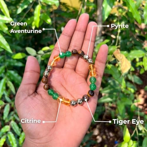 ARE - Aeora Rocks : Real money magnet bead bracelet - Certified and Original Stones, 8 mm beads for attracting money, wealth & success | Pyrite, Citrine, Green Aventurine & Tiger Eye | Natural Crystal Energy Healing Bracelet - Image 3