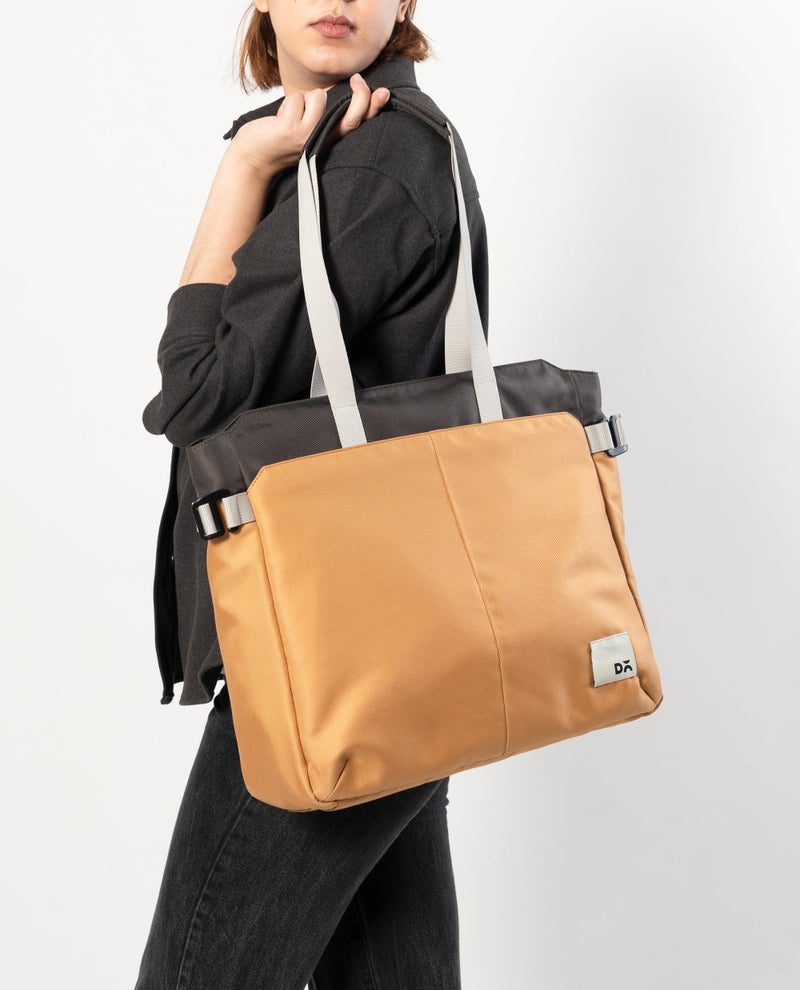 DailyObjects Recycled Pet Dual Color Key Tote Bag For Women & Girls, Stylish Ladies Purse For Everyday Essentials, Fits Any Laptop Upto 15.6 Inch, Padded Laptop Compartment - (Charcoal-Amber, Utility) - Image 3