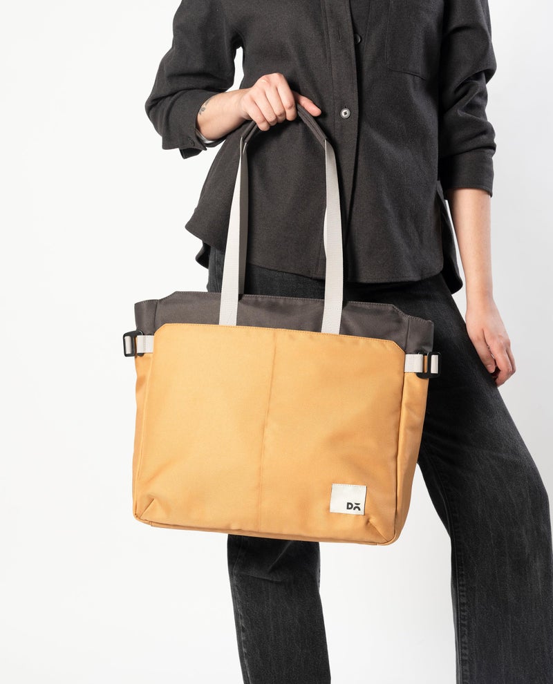 DailyObjects Recycled Pet Dual Color Key Tote Bag For Women & Girls, Stylish Ladies Purse For Everyday Essentials, Fits Any Laptop Upto 15.6 Inch, Padded Laptop Compartment - (Charcoal-Amber, Utility) - Image 2