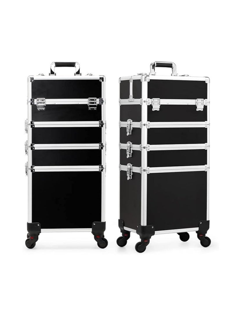 Makeup Trolley Case Professional Makeup Case Large Makeup Train Case with Wheels for Makeup Artist, Nail Tech, Masseuse, Hairstylist (4 Layers, Black) - Image 1