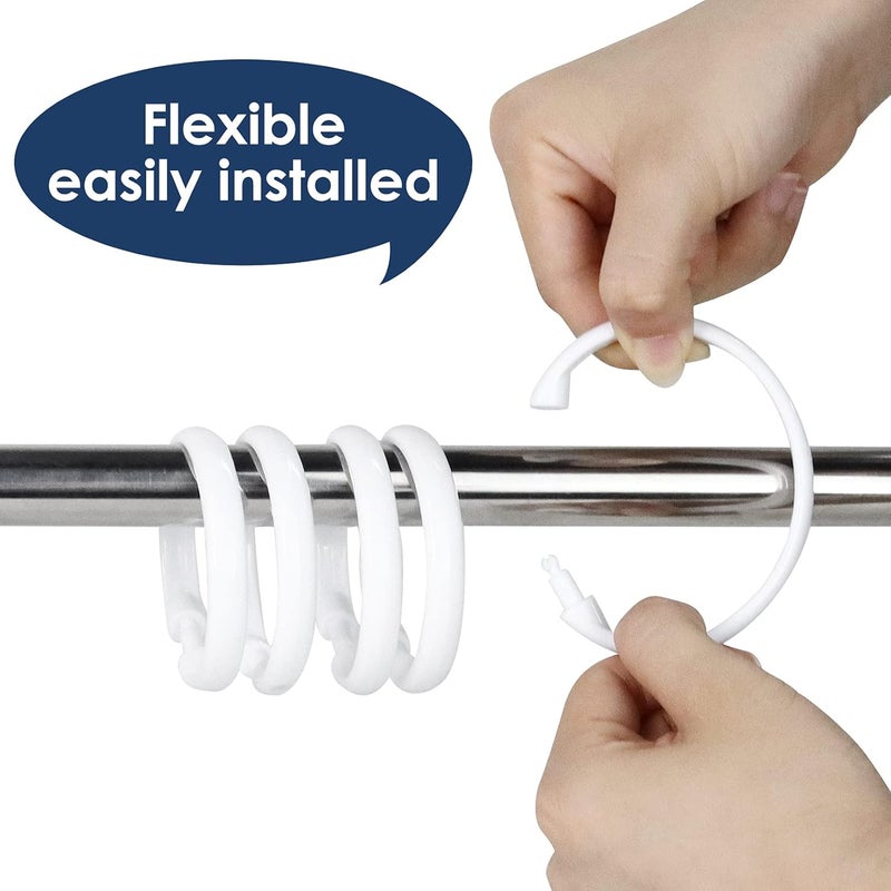 Qulable 12 Packs Circular Shower Curtain Rings, Plastic Curtain O Rings Hooks for Bathroom, Glide Easily on Bathroom Shower Rod (White) - Image 3