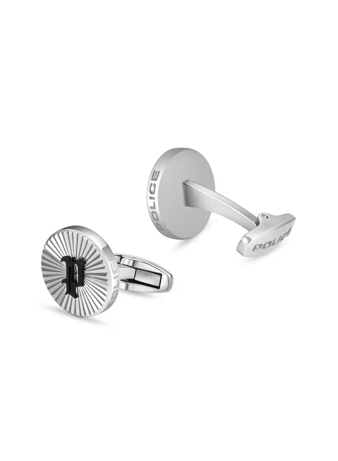 POLICE  Ridge Silver Linear Cufflinks with Black P Logo for Men  | Best Price UAE
