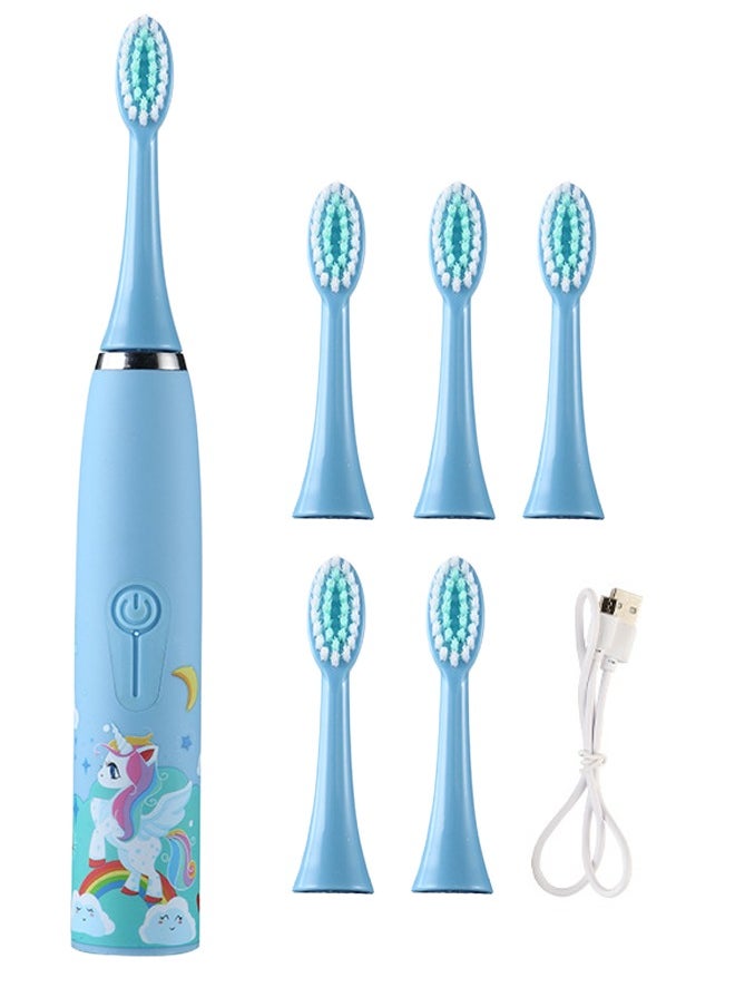 Super ZYouth Kids Electric Toothbrush Rechargeable With Timer And 6 Brush Heads, Unicorn, Blue  - Image 1