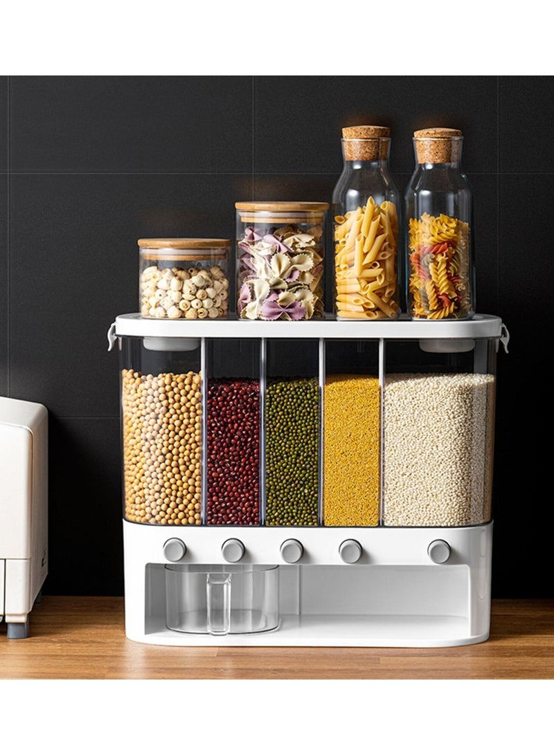 DubaiGallery Wall Mounted Food Dispenser,Whole Grains Rice Bucket,Large Capacity 6-Grid Storage Dry Food Dispenser, Dry Food Fruit Storage Box For Home and Kitchen - Image 2