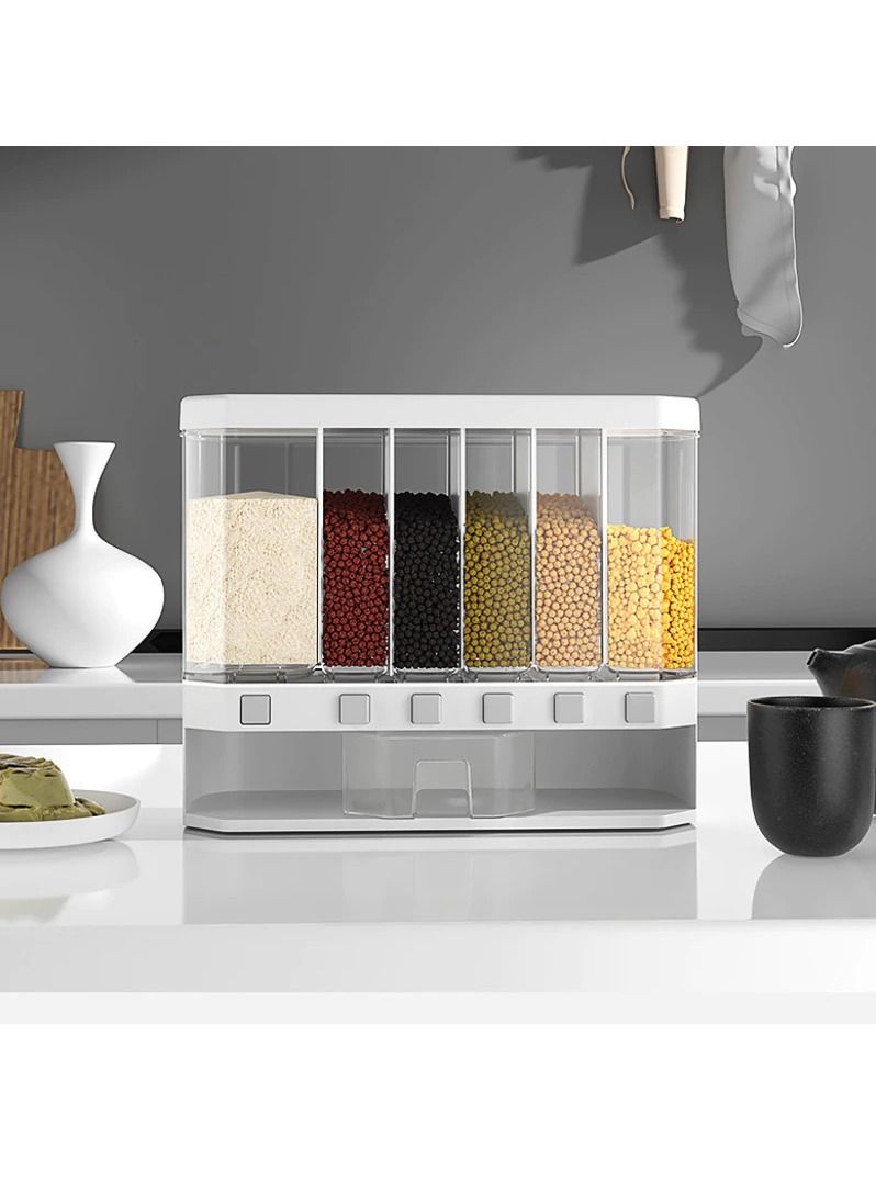 DubaiGallery Wall Mounted Food Dispenser,Whole Grains Rice Bucket,Large Capacity 6-Grid Storage Dry Food Dispenser, Dry Food Fruit Storage Box For Home and Kitchen - Image 4