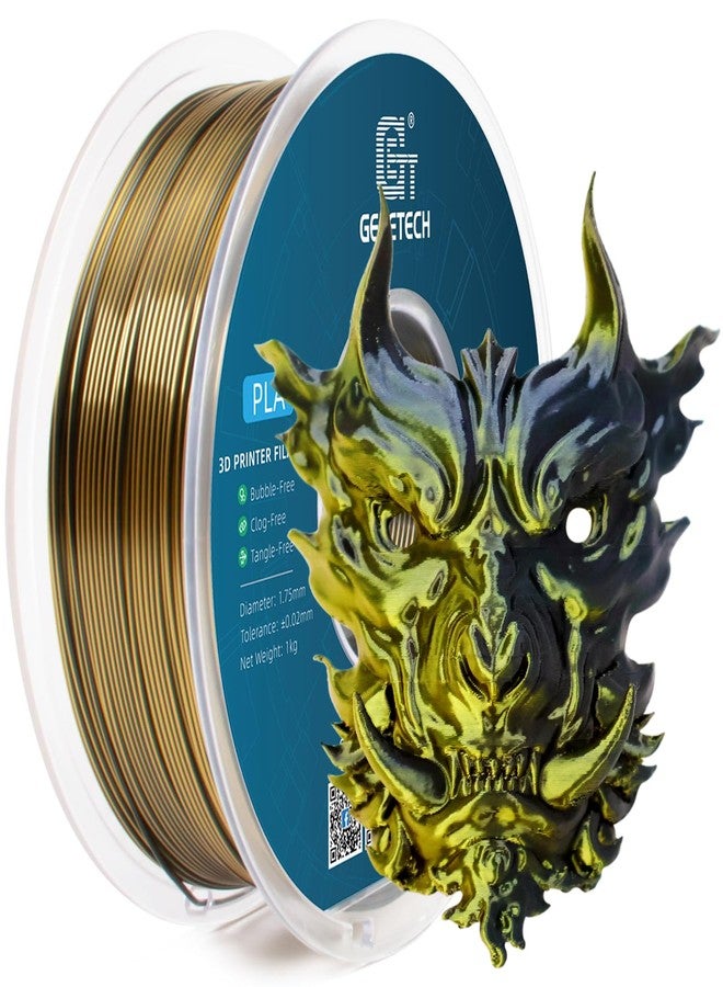 جيتيك خيوط طباعة ثلاثية الأبعاد Geeetech Silk PLA، 1.75 مم، خيوط حريرية ثنائية اللون، ثنائية اللون، لامعة تشبه المعدن، قابلة للاستهلاك، 1 كجم (2.2 رطل)، بكرة واحدة، دقة الأبعاد ± 0.02 مم، ذهبي أسود - Image 1