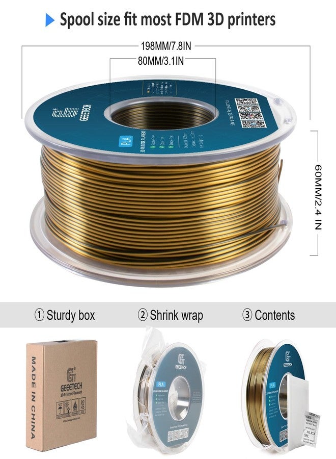جيتيك خيوط طباعة ثلاثية الأبعاد Geeetech Silk PLA، 1.75 مم، خيوط حريرية ثنائية اللون، ثنائية اللون، لامعة تشبه المعدن، قابلة للاستهلاك، 1 كجم (2.2 رطل)، بكرة واحدة، دقة الأبعاد ± 0.02 مم، ذهبي أسود - Image 4