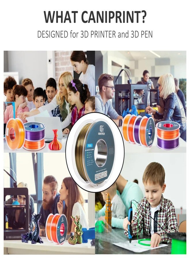 جيتيك خيوط طباعة ثلاثية الأبعاد Geeetech Silk PLA، 1.75 مم، خيوط حريرية ثنائية اللون، ثنائية اللون، لامعة تشبه المعدن، قابلة للاستهلاك، 1 كجم (2.2 رطل)، بكرة واحدة، دقة الأبعاد ± 0.02 مم، ذهبي أسود - Image 5