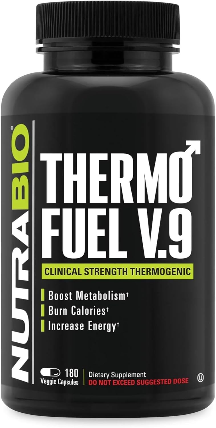 NutraBio ThermoFuel V9 for Men and Women Metabolism Booster and Appetite SuppressantThermogenic Fat Burner180 Capsules - Image 1
